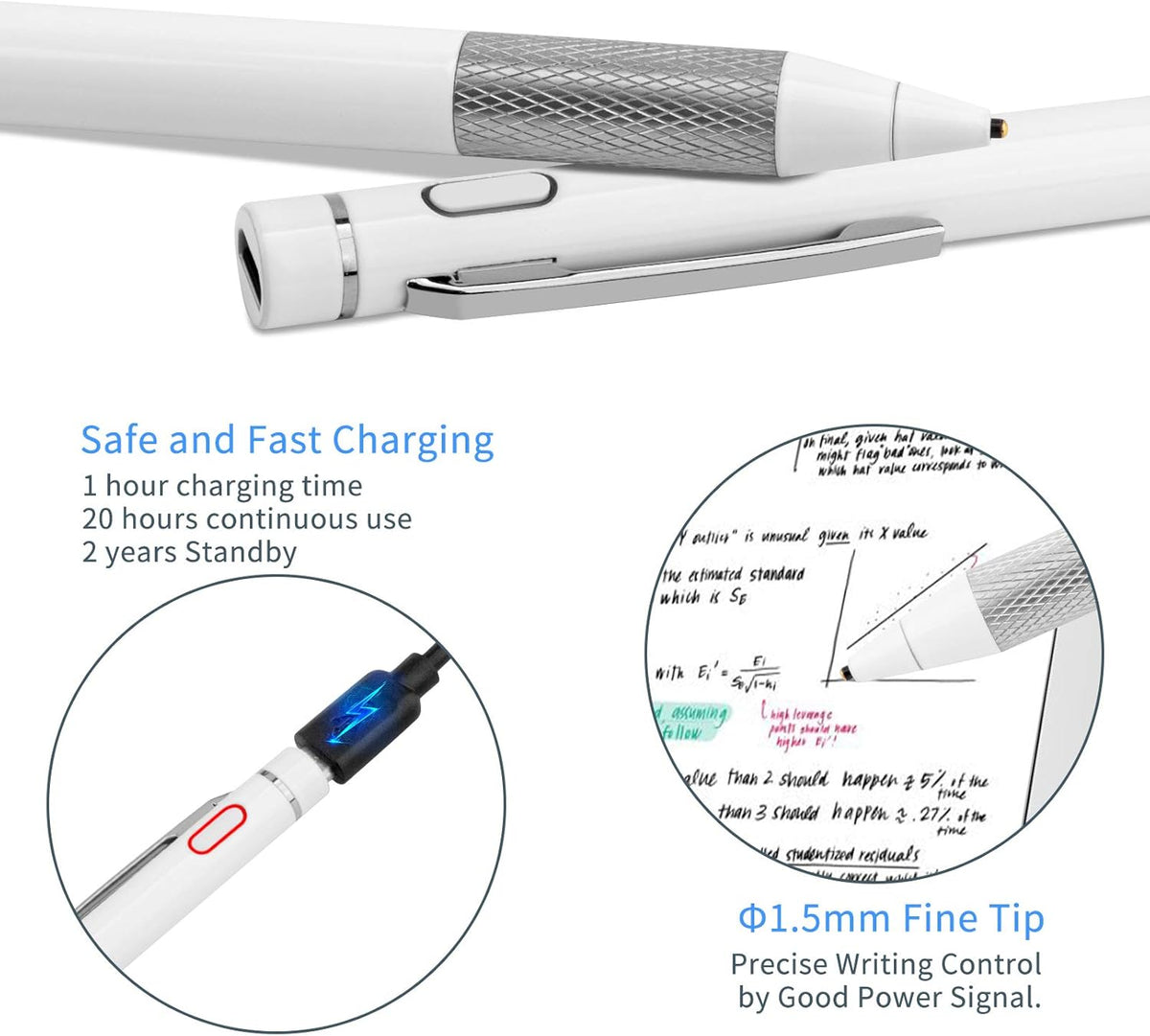 Minilabo Pencil Stylus for iPhone 14/13/12/X Pro Max, Active Digital Pen with 1.5mm Ultra Fine Tip, White