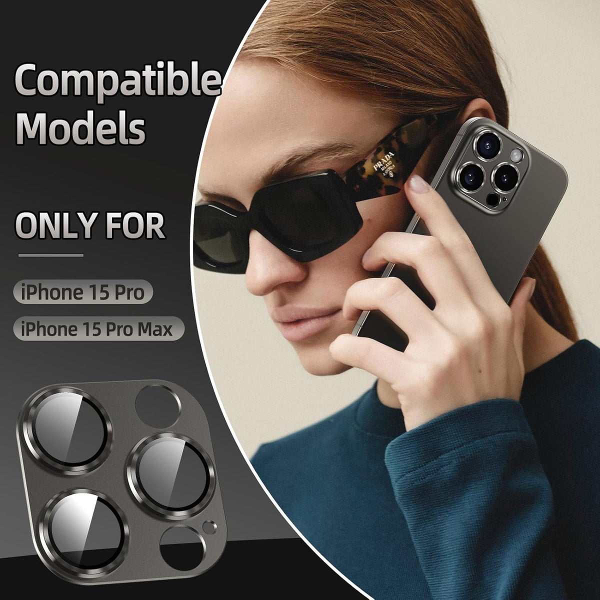 Korecase iPhone 15 Pro Max/Pro Camera Lens Protector, 9H Tempered Glass, Aluminum Alloy, Drop Protection, Anti-Scratch.