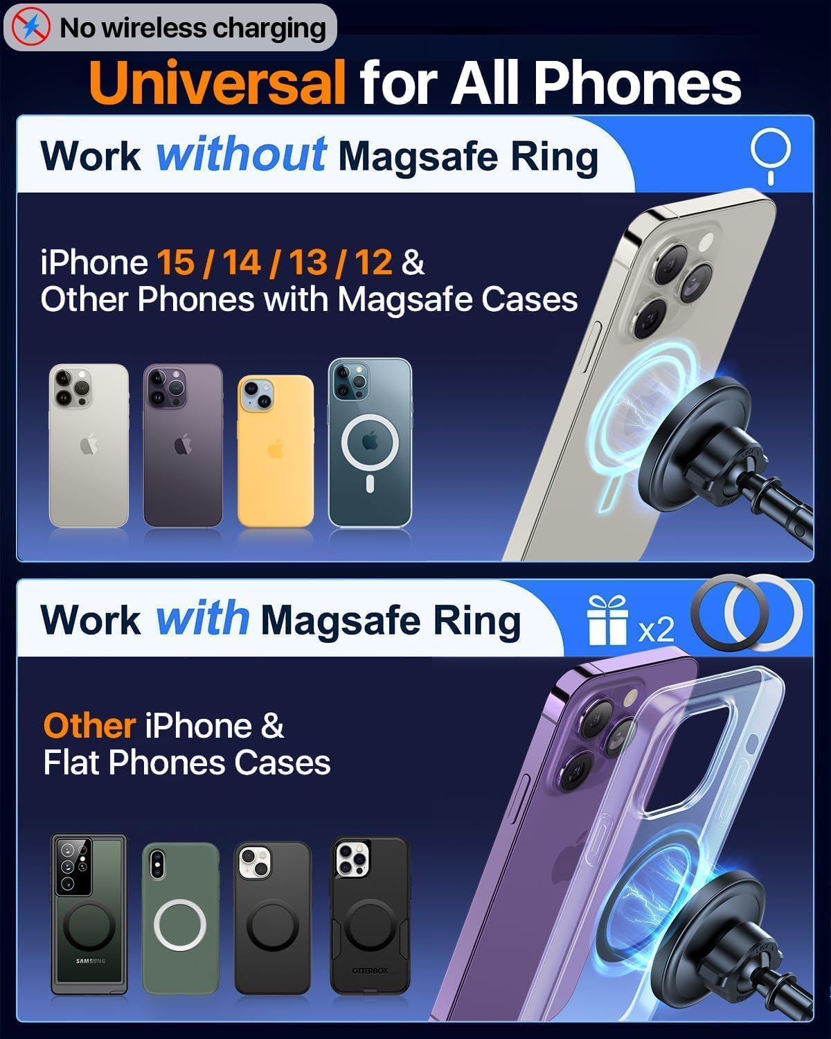 HTU for MagSafe Car Phone Mount Magnetic Phone Holder for Windshield Vent Dashboard Magnetic Suction Phone Mount for iPhone 16/15/14/13/12 & Android (Black)