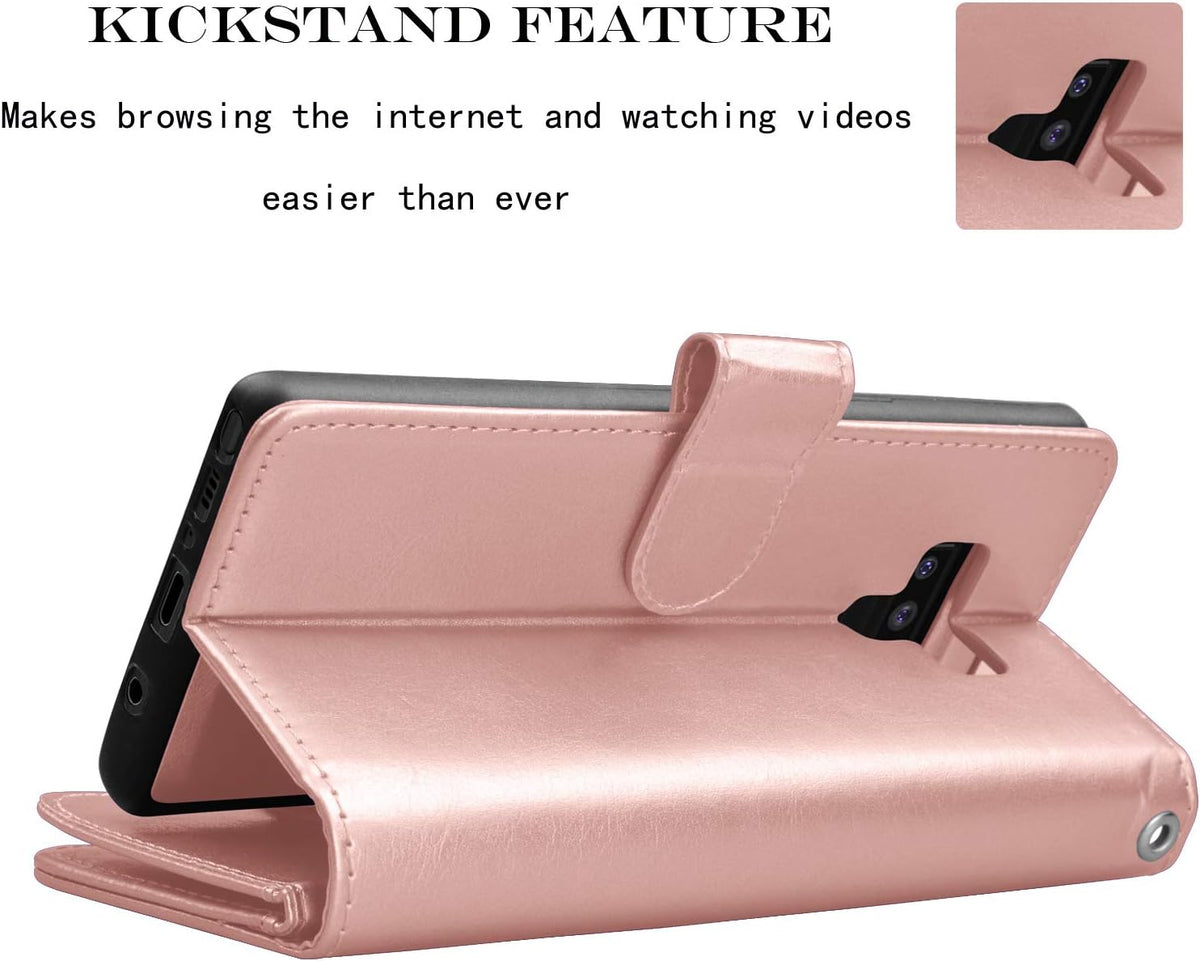 Njjex Luxury Wallet Case for Galaxy Note 9 - PU Leather, 9 Card Slots, Detachable, Kickstand, Magnetic Phone Cover with