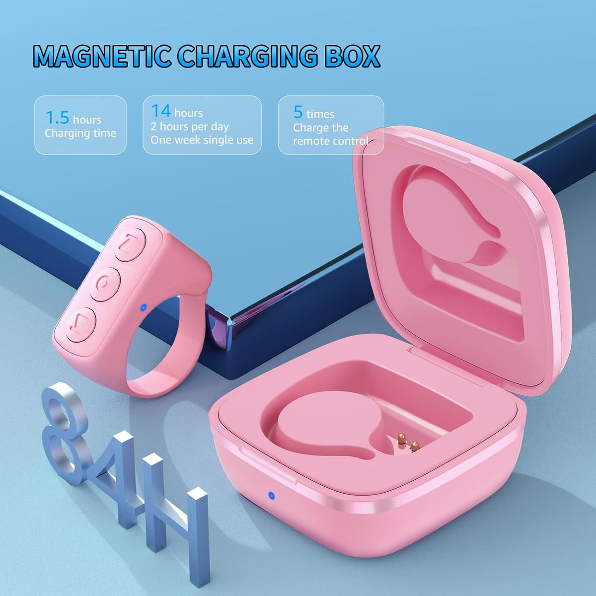 Fingertip Bluetooth Remote Control TIK TOK Wireless Page Turner TYUOBOX Camera Remote Shutter Selfie Button Controller with Charging Case for iPhone Android Ipad Cell Phone (Pink1)