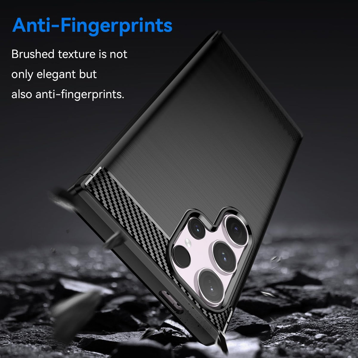 Samsung Galaxy S24 Ultra Phone Case, Shockproof Carbon Fiber Jacket, Soft TPU, Scratch Resistant Black