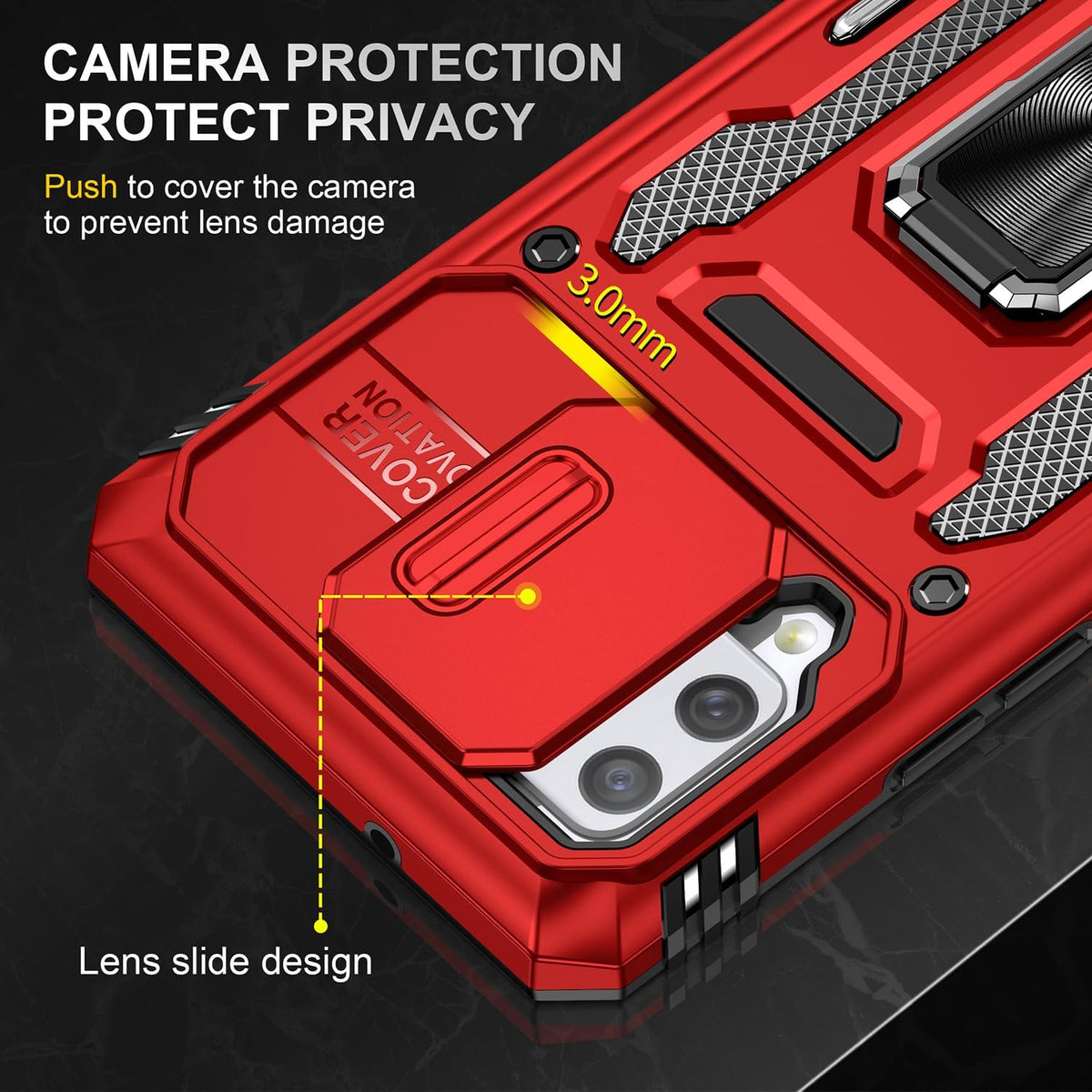 Samsung Galaxy A42 5G Case with Slide Camera Cover, Military Grade Shockproof Armor Heavy Duty Case - Red