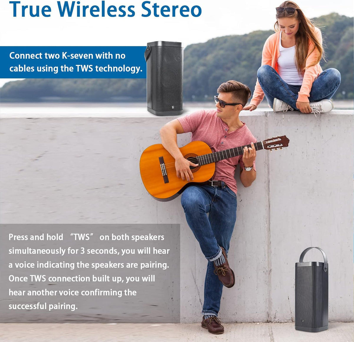 Bluetooth Speakers, KONEX 65W Portable Wireless Speaker, Bluetooth 5.1 Heavy Bass Music Player, 3-Way System with Active Filter, 20H Long Playtime, Outdoor Speaker for Home, Office, Party, Black