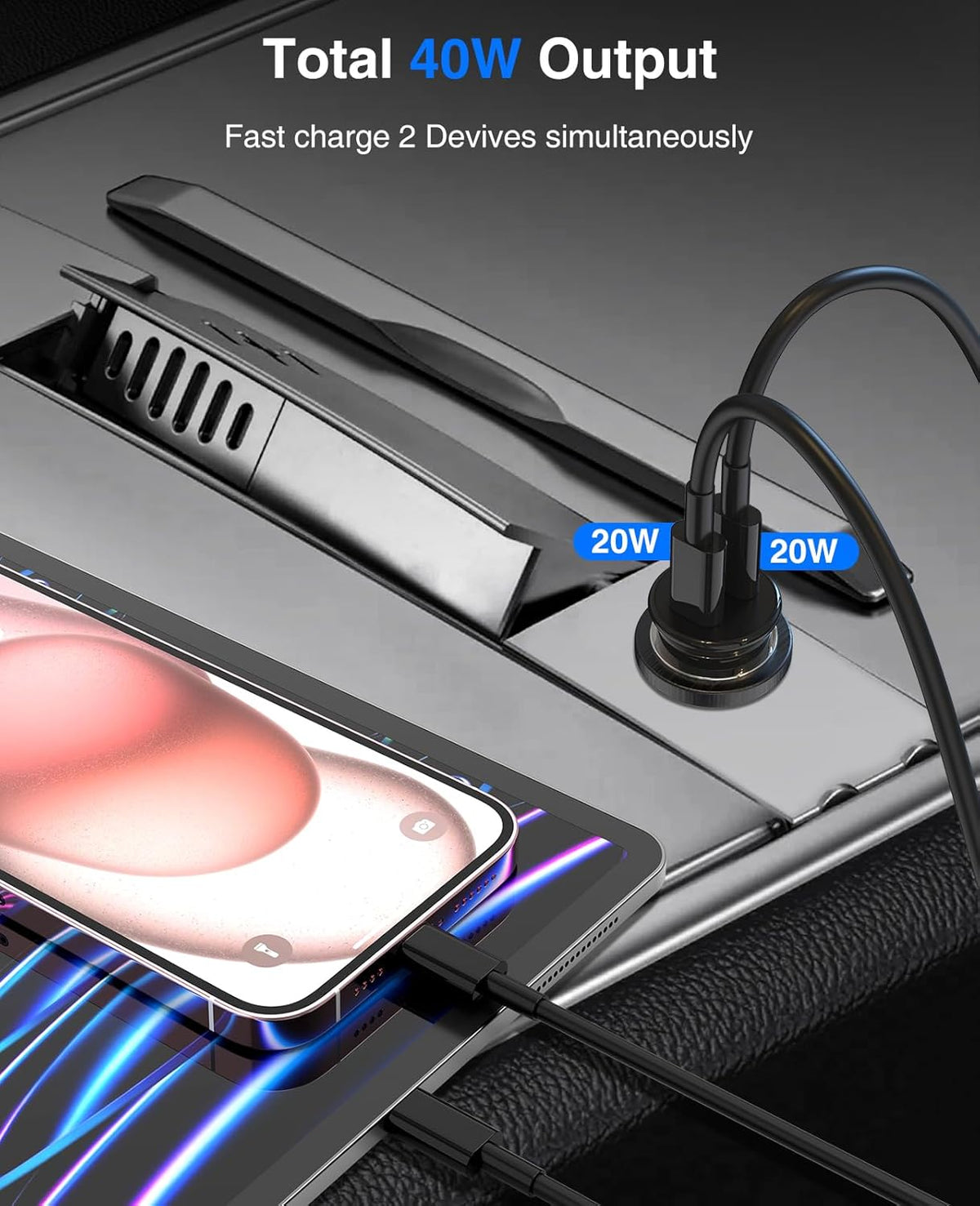 USB C Car Charger for iPhone 15 Pro/15 Pro Max/15 Plus, [MFi Certified] Dual 40W Fast Charging Adapter with 3FT USB C