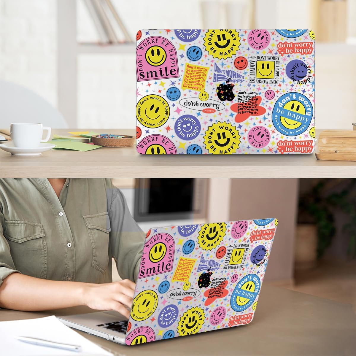 Compatible with 2025 2024 2023 2022 MacBook Air 13 inch Case M4 A3240 M3 A3113 M2 A2681, Hard Shell &Keyboard Cover&Screen Film&Webcam Cover for New M4 Mac Air 13.6 inch with Touch ID, Smile