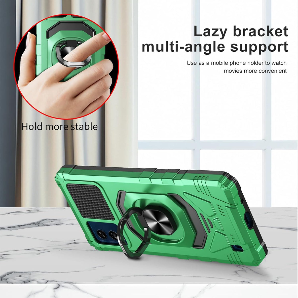 Ailiber Heavy Duty Phone Case for BLU View Speed B1550VL, with Screen Protector & Ring Kickstand, Green.