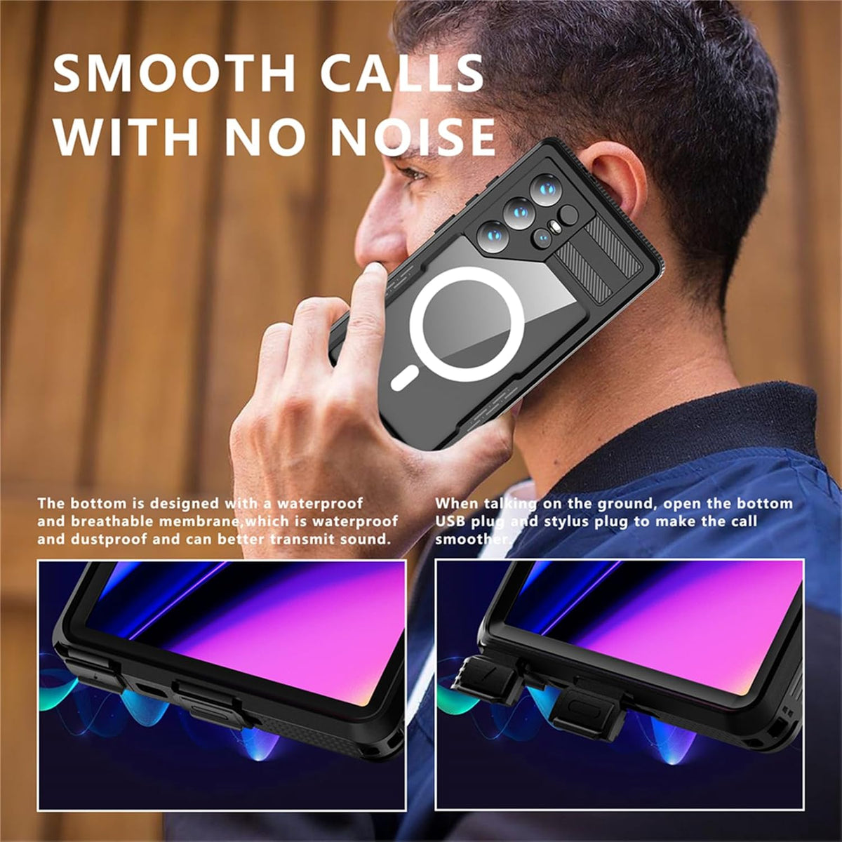 Designed for Galaxy S24 Ultra Case Black, Compatible with Magsafe, Built-in Screen Protector, IP68 Underwater