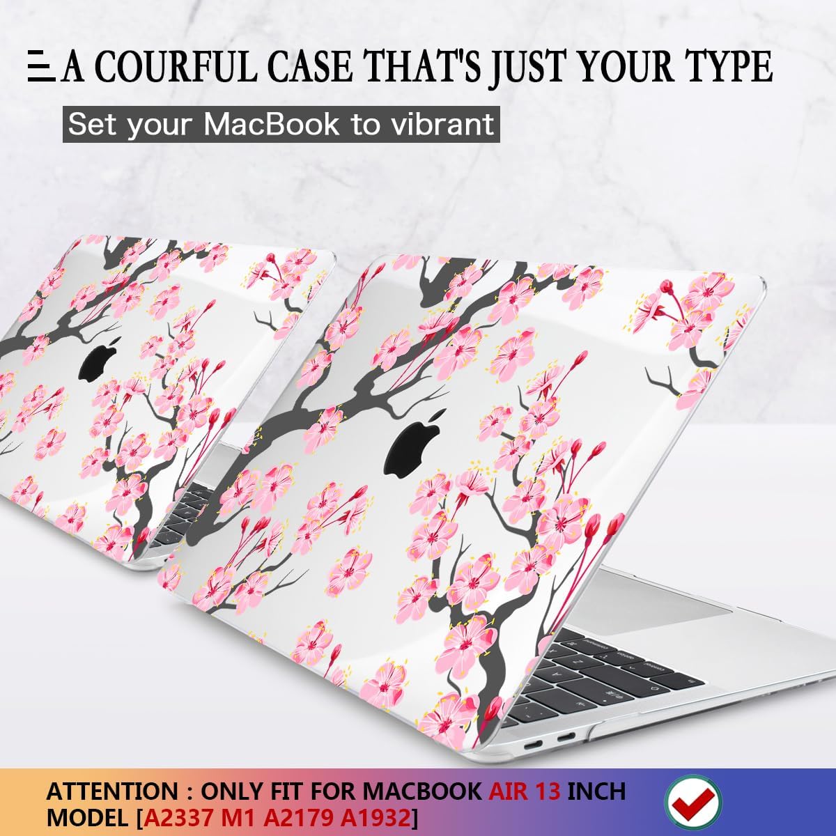 CISSOOK Hard Shell Case for MacBook Air 13 Inch A2337 M1 A1932 A2179 2021 2020 2019 2018 Released, Cherry Floral Beauty Cover with Keyboard Cover + Screen Protector for 2021 Air 13-Cherry Blossoms