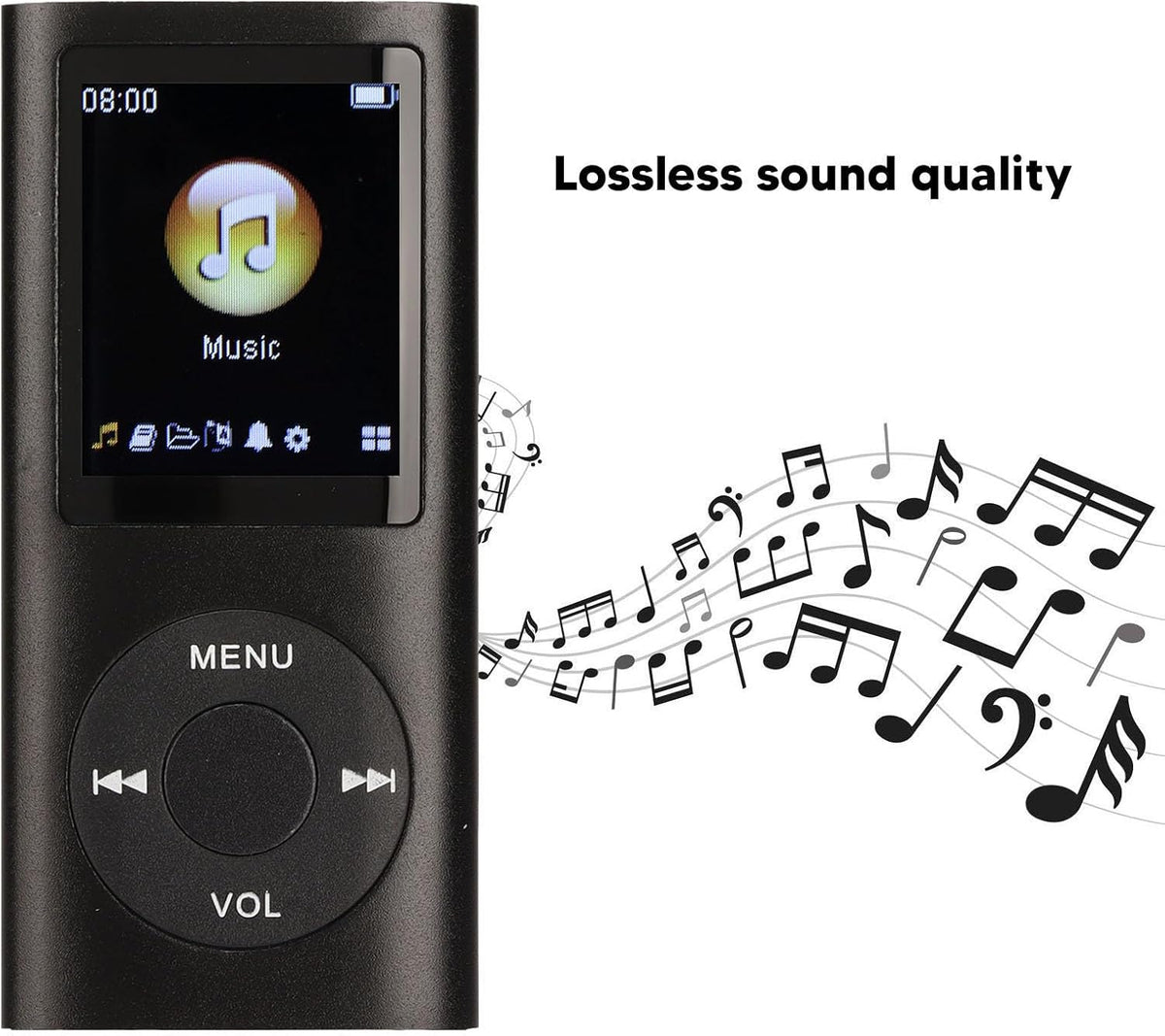 Dan&Dre MP3 1.8 Inch 64G Player, LCD Slim Portable Music Player with Lossless Sound, Aluminum Alloy, Expandable (Black)