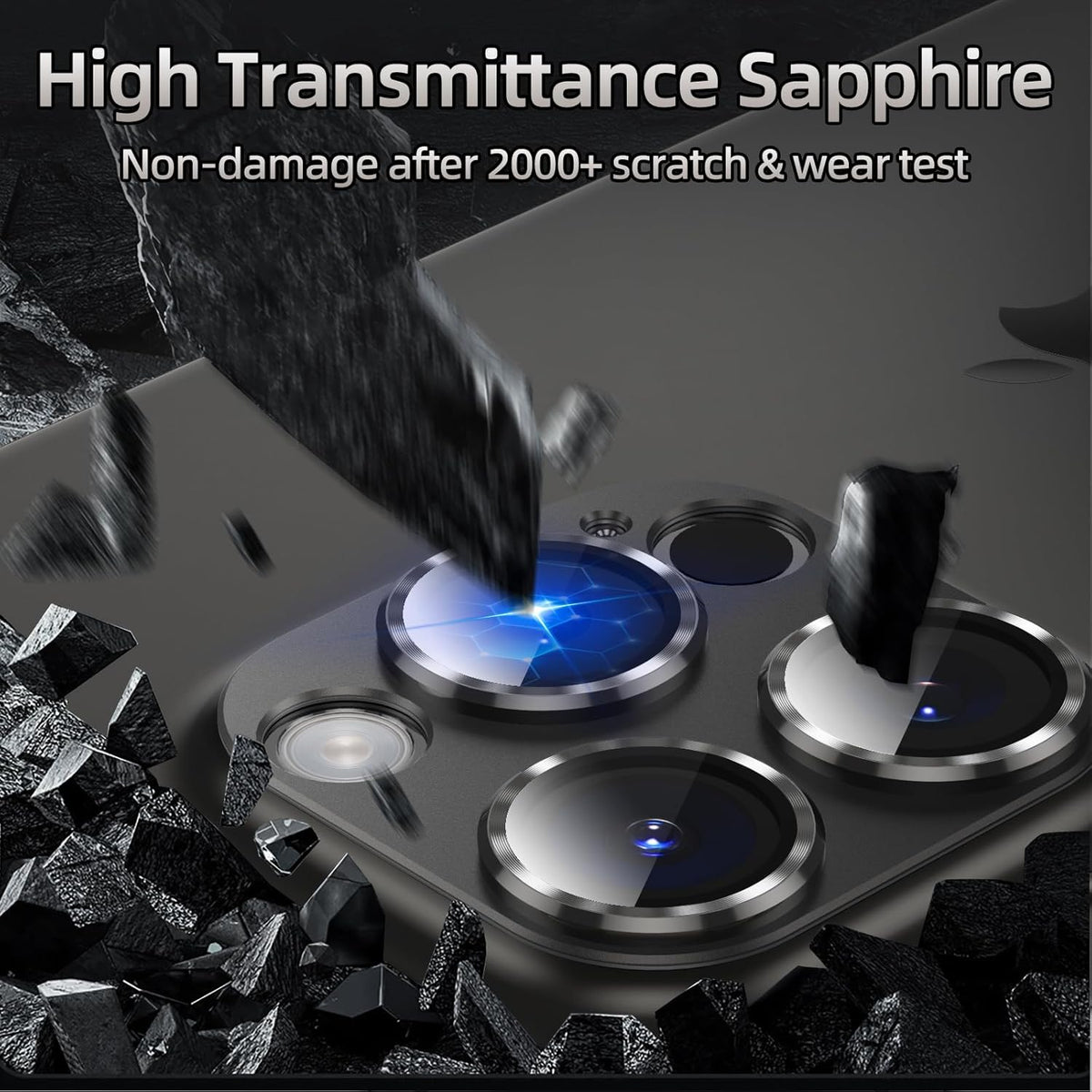 Korecase iPhone 15 Pro Max/Pro Camera Lens Protector, 9H Tempered Glass, Aluminum Alloy, Drop Protection, Anti-Scratch.