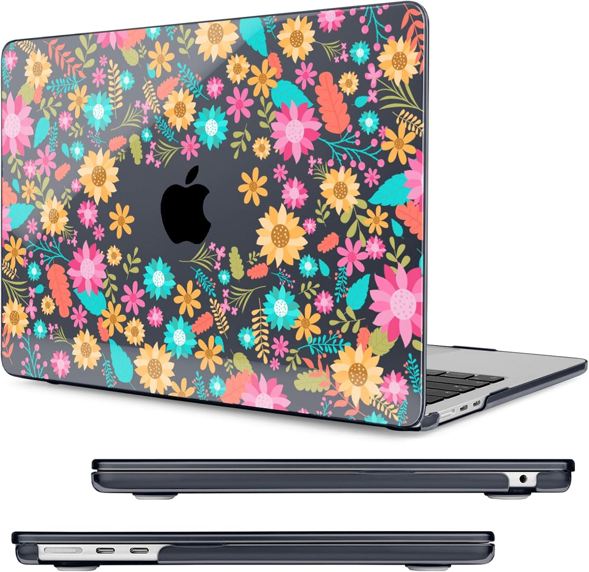 Compatible with MacBook Air 15 inch Case, M4 A3241/M3 A3114/M2 A2941 (Released 2025 to 2023), Hard Shell, Keyboard Cover, Screen Protector, Webcam Cover & Type-C Adapter, Colorful Flowers