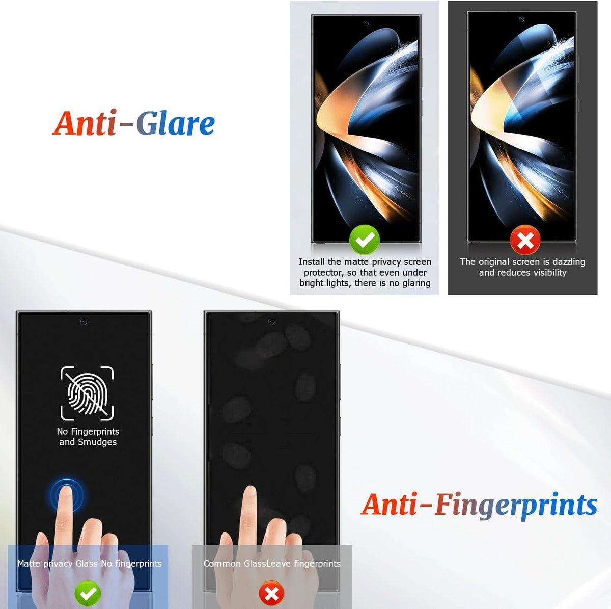 2 Pack Galaxy S24 Ultra Matte Anti spy Privacy Screen Protector ,9H Tempered Glass,Anti-Glare Anti-Scratch, Smooth and Responsive Absolute, No Bubbles, High Definition Clear, With Installation Frame