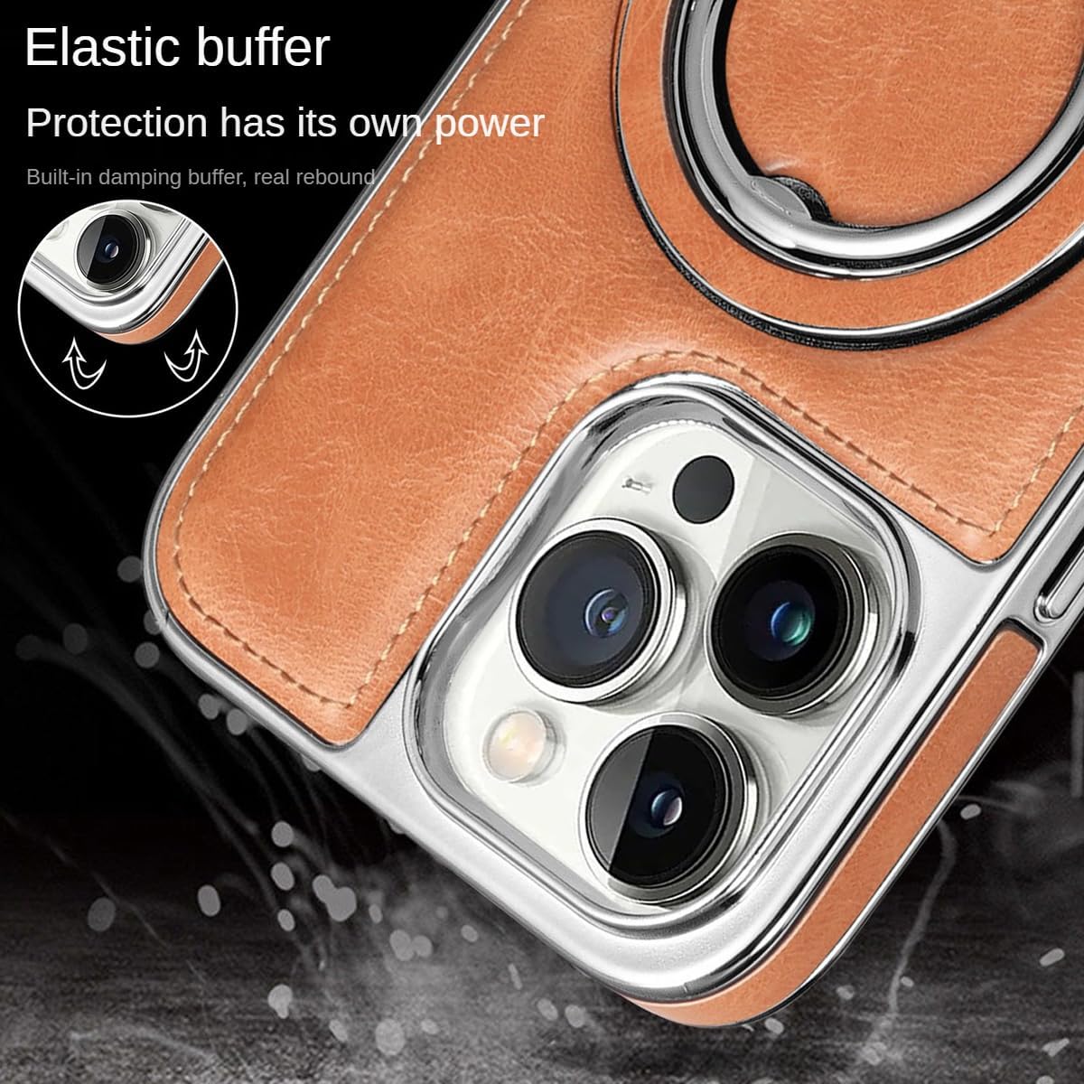 Luxury Leather Invisible Stand Case for iPhone 15/14/13/12 Pro Max, Magsafe, Drop Protection (Brown, for iPhone 13