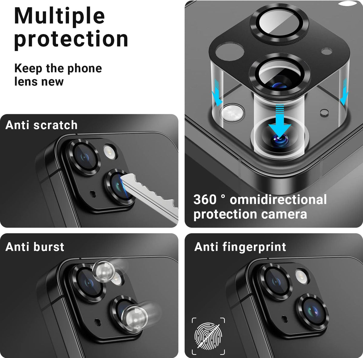2 Pack Camera Lens Protector for iPhone 14/iPhone 14 Plus, Anti Scratch HD Tempered Glass Cover, Aluminum Alloy Case