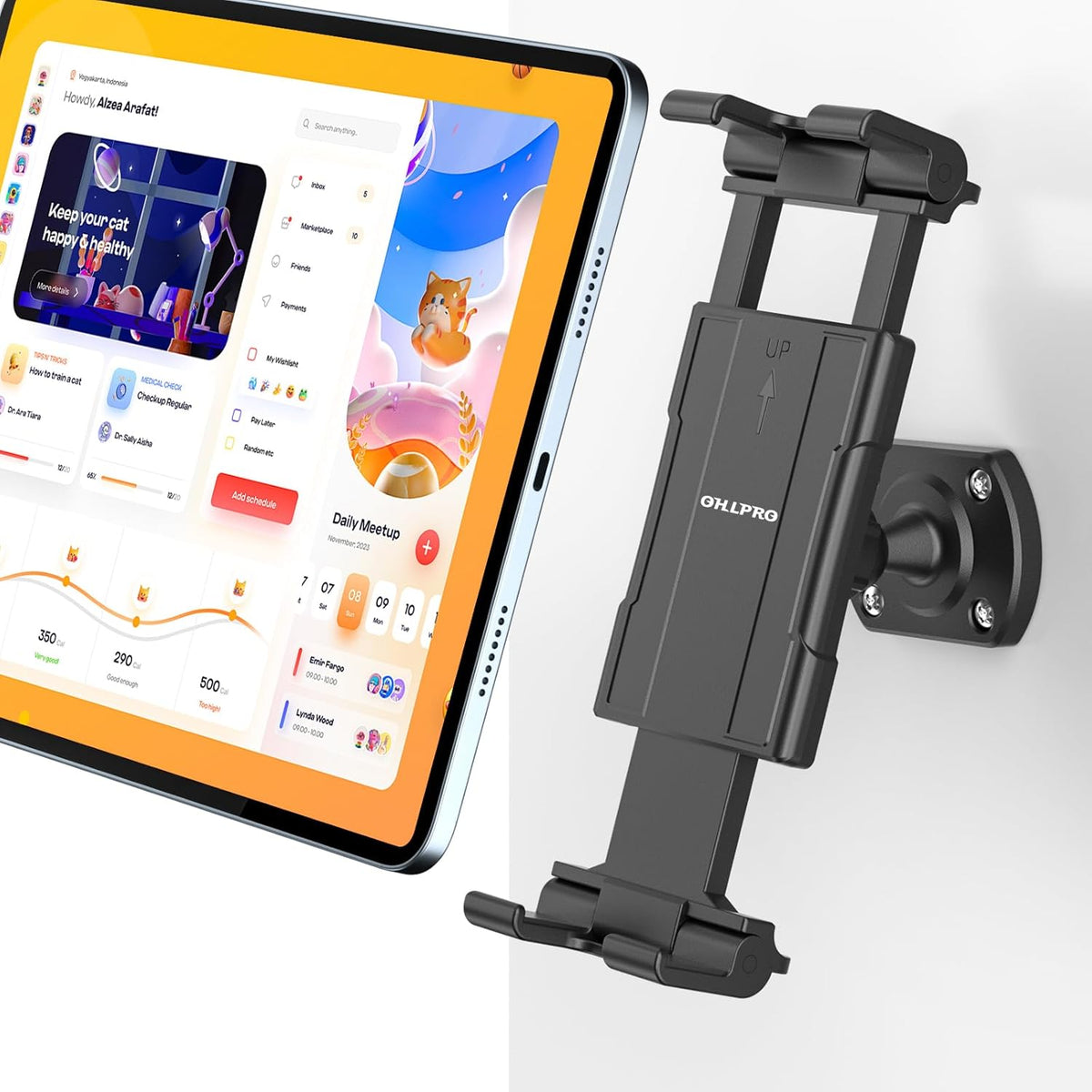 OHLPRO Tablet Wall Mount Holder 360° Rotating Adjustable Universal iPad Stand for Kitchen Office Warehouse Home, Compatible with 5"-13" Phone Tablets Galaxy Tabs Kindle Fire HD e-Reader Devices