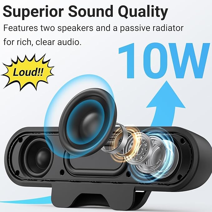 Pomya Computer Speakers for Desktop PC USB Powered PC Speaker with Spring Clamp Stereo Loud Sound Volume Control Laptop Speaker