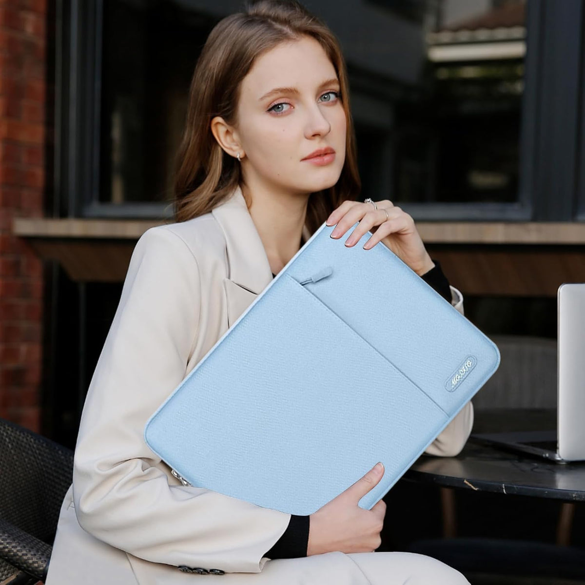 MOSISO Laptop Case 13.3 inch, 13-13.3 inch Laptop Sleeve Compatible with MacBook Air/Pro 13 / Pro 14, HP Dell ASUS Lenovo Notebook, Polyester Vertical Computer Sleeve Bag with Pocket, Air Blue