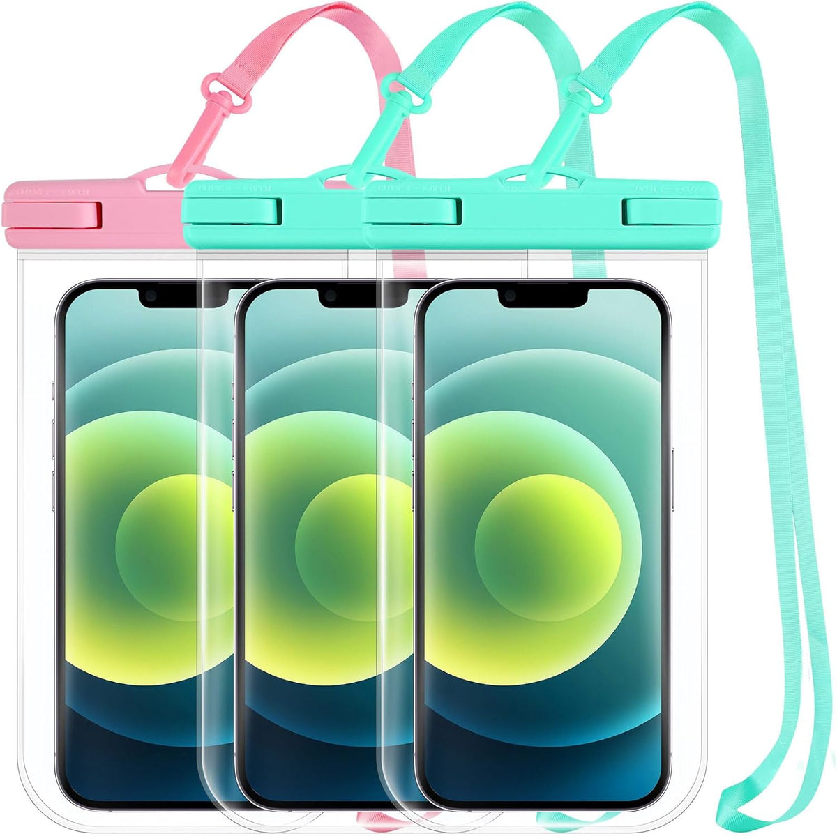 2025 Waterproof Phone Pouch: 3 Pack Cruise Ship Essentials Must Haves Dry Bag for Beach Vacation Essentials Accessories, Phone Case for iPhone 16 15 14 13 12 Plus Pro Max Galaxy - Pink+Green+Green