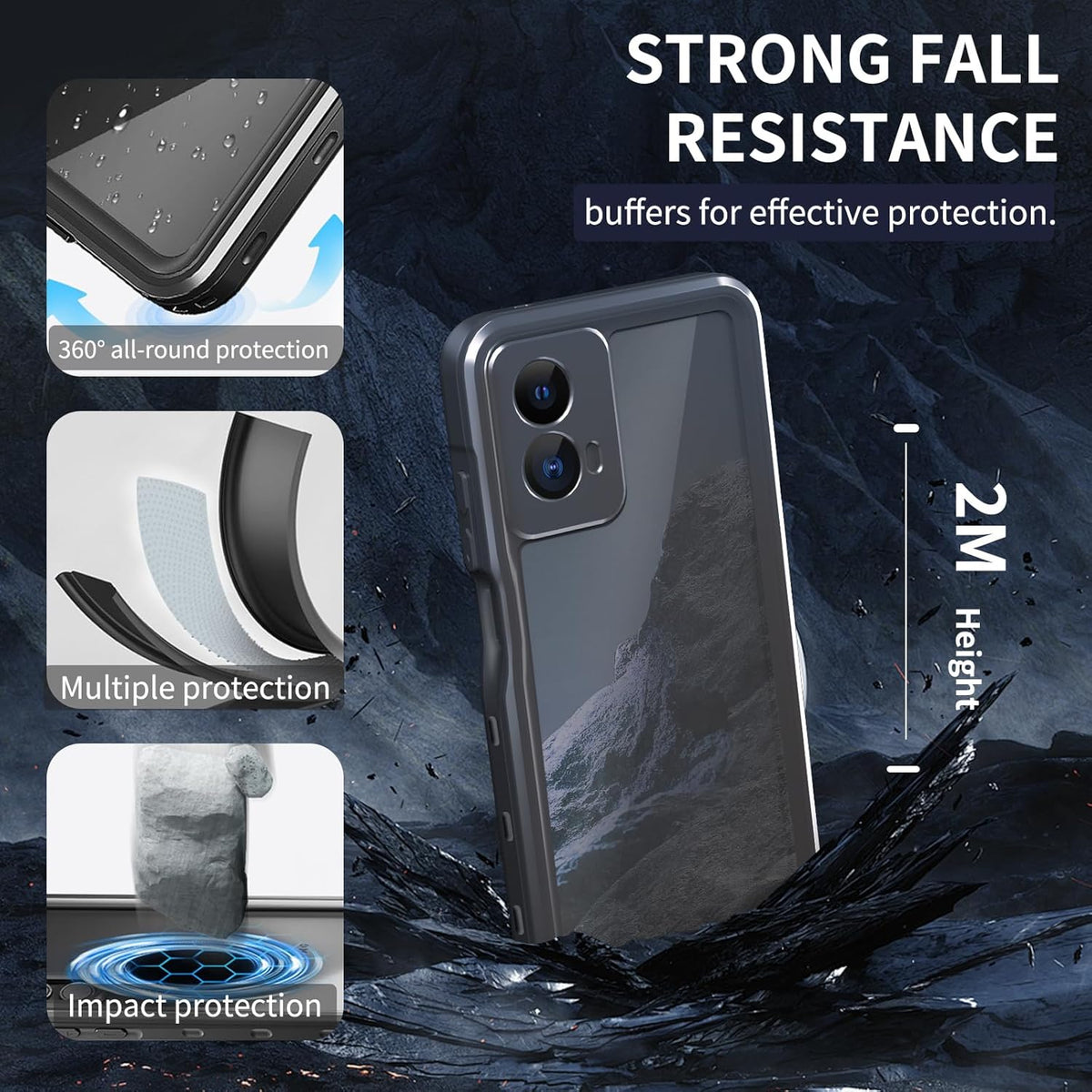 Motorola Moto G 5G 2024 Phone Case, Waterproof IP68 Certified Dustproof Shockproof with Built-in Screen Protector