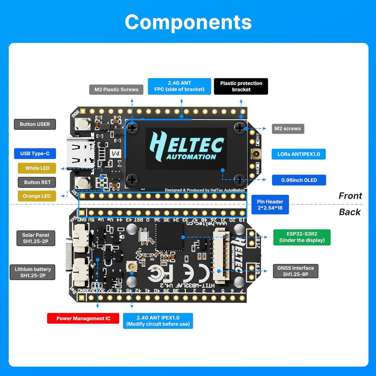 Heltec Automation V4 ESP32 ESP32-S3 27dBm SX1262 Communication Heltec LoRa Development Board Without OLED High Power