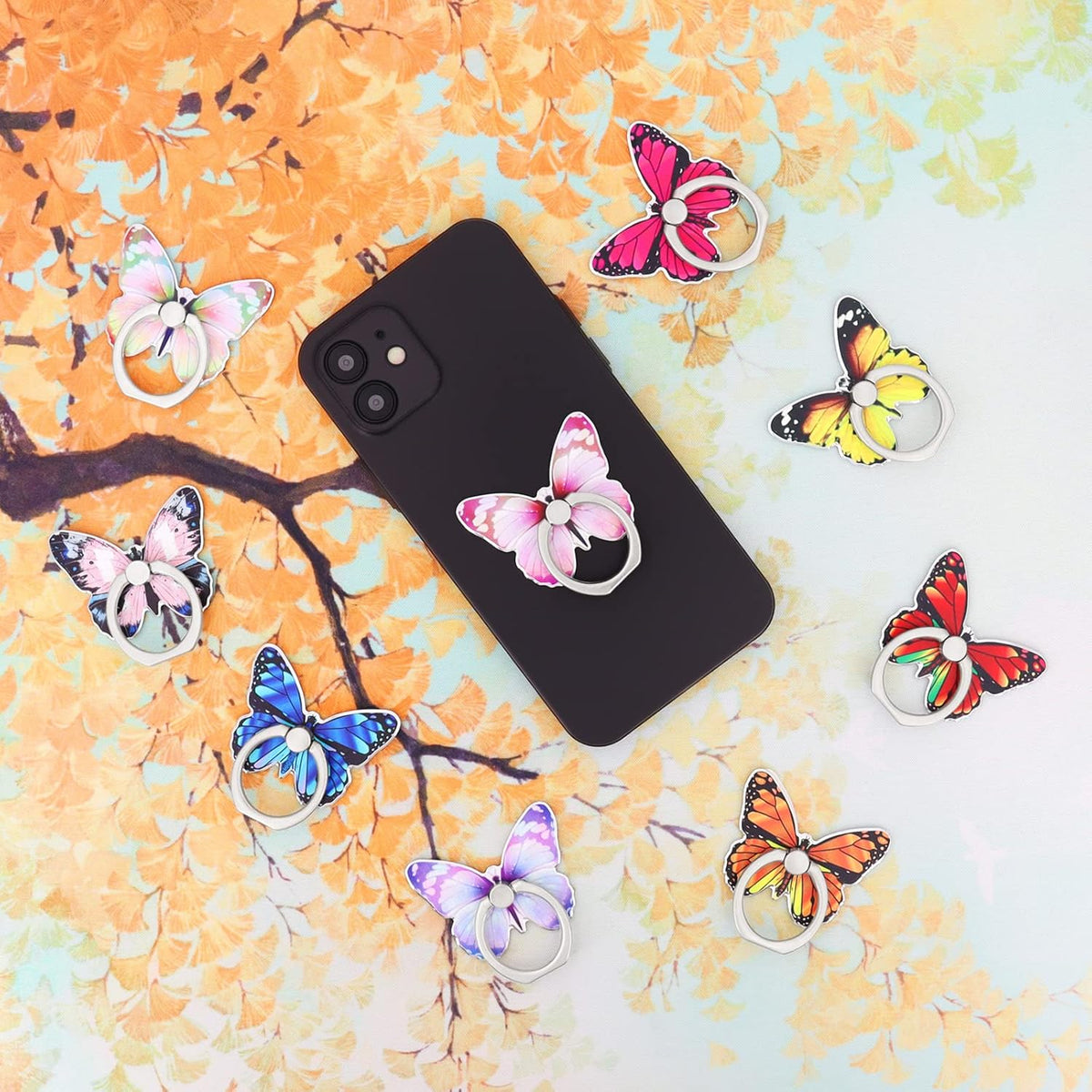Butterfly Cell Phone Ring Holder, 360° Rotation Finger Grip Stand, Compatible with All Smartphones (Lilac)