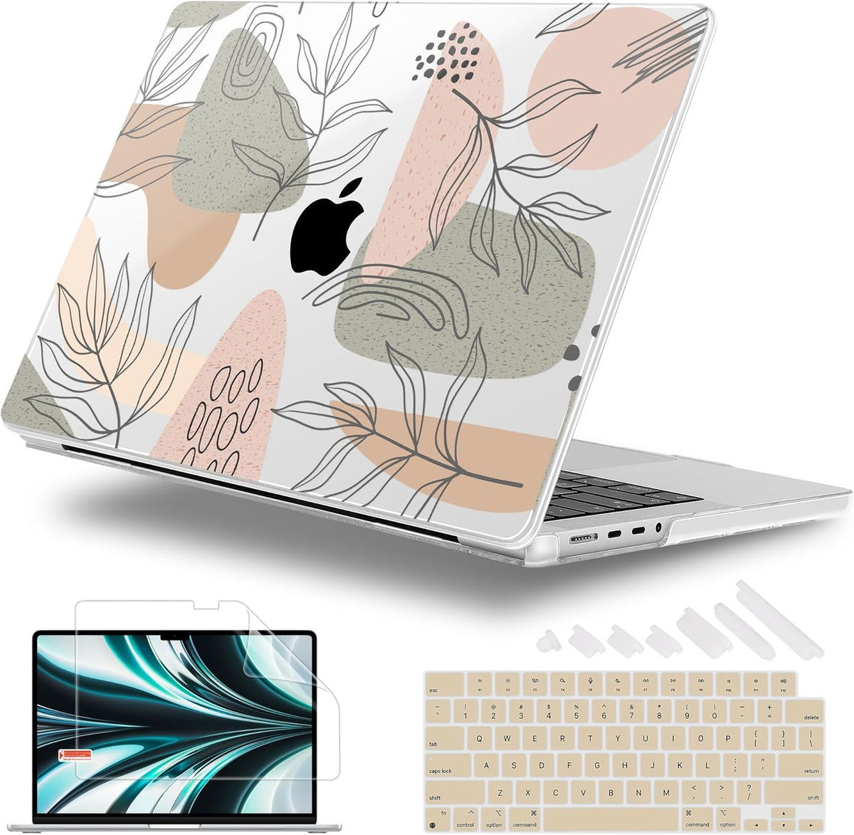 for MacBook Pro 16 inch Case 2021 2022 2023 2024 Release A3186 A3403 M4 A2991 M3 A2780 M2 A2485 M1 Pro/Max, Hard Shell Case with Screen Protector & Keyboard Cover, Tropical Leaves