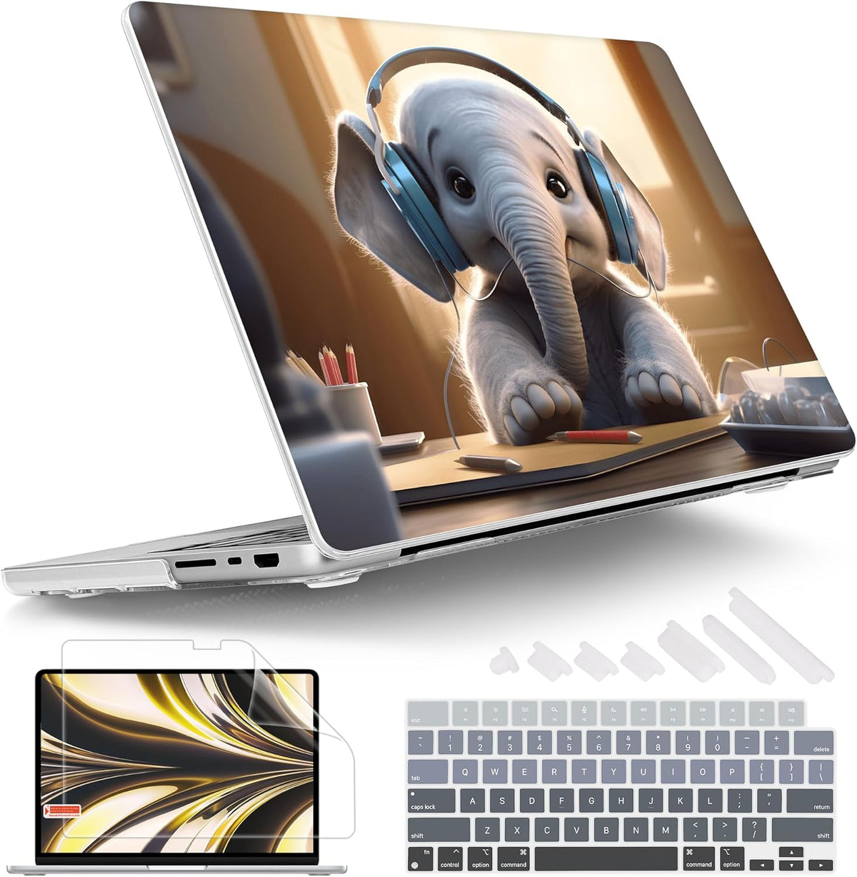 Tuiklol for M4 MacBook Pro 14 Inch Case 2024-2021 Release A3112 A3401 A3185/M3 A2918 A2992/M2 A2779/M1 A2442 Pro/Max Chip,Hard Shell Case with Screen Protector for Touch ID, Elephant