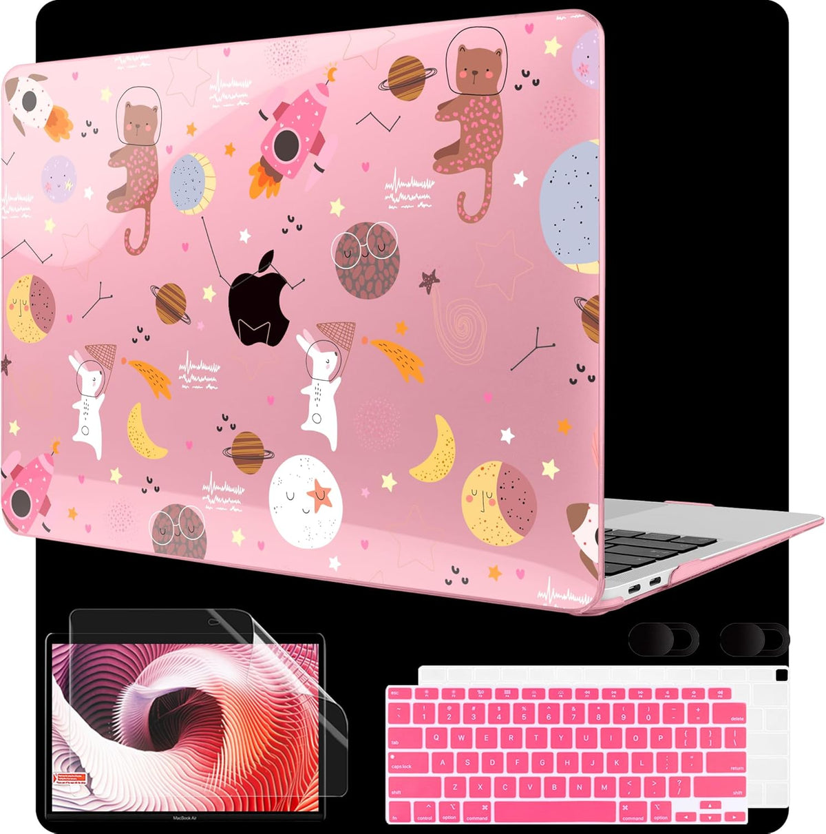 MEEgoodo for MacBook Air 13 inch Case 2021 2020 2019 2018 Released A2337 M1 A2179 A1932 with Touch ID, Plastic Hard Shell & Keyboard Cover Compatible with MacBook Air Case 13.3,Space & Animals