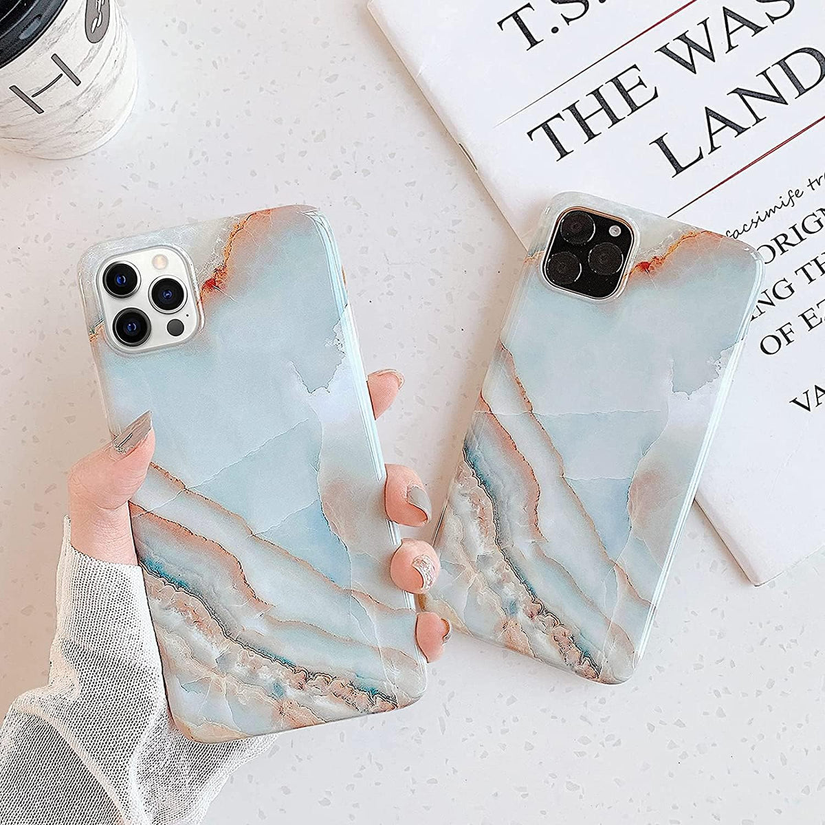 J.west Case for iPhone 13 Pro Max, Unique Grey Marble Print Pattern, Soft TPU Slim Fit Cover