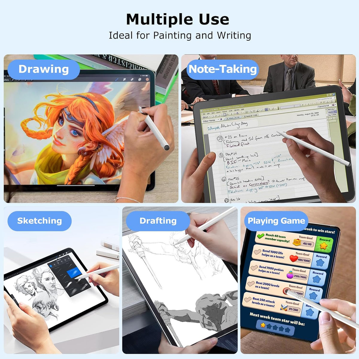 Stylus Pen for iPad, 2 in 1 Active and Capacitive Apple Pen, Fast Charge for Apple iPads 10th Generation Pencil, Compatible with iPad Pro 11/12.9", iPads 6/7/8/9/10, Air 3/4/5, iPad mini 5/6 (White)