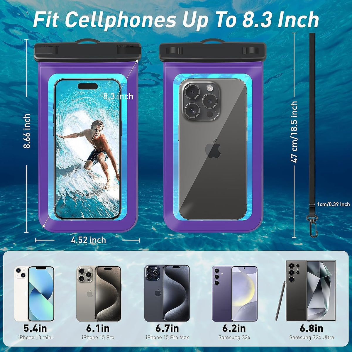 Woyinge Universal Waterproof Case, Cellphone Dry Bag up to 8.3", Beach Cruise Ship Essentials for iPhone, 1 Pack -