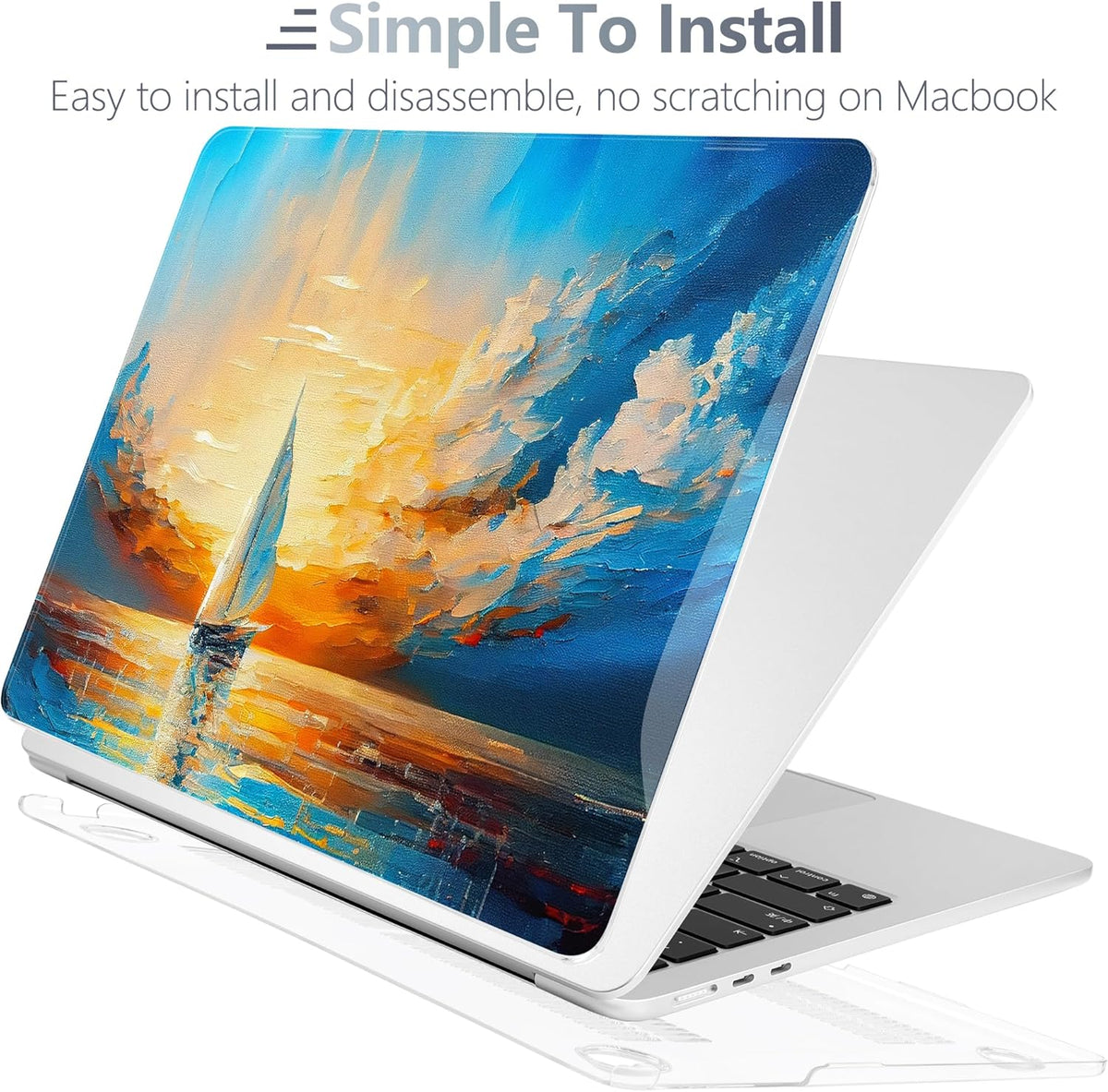Batianda Premium Case for New MacBook Air 15 inch 2025 M4 2024 2023 with M3 M2 Chip Model A3114 A2941, Designed Protective Plastic Hardshell & Keyboard Cover & Screen Protector, Sail