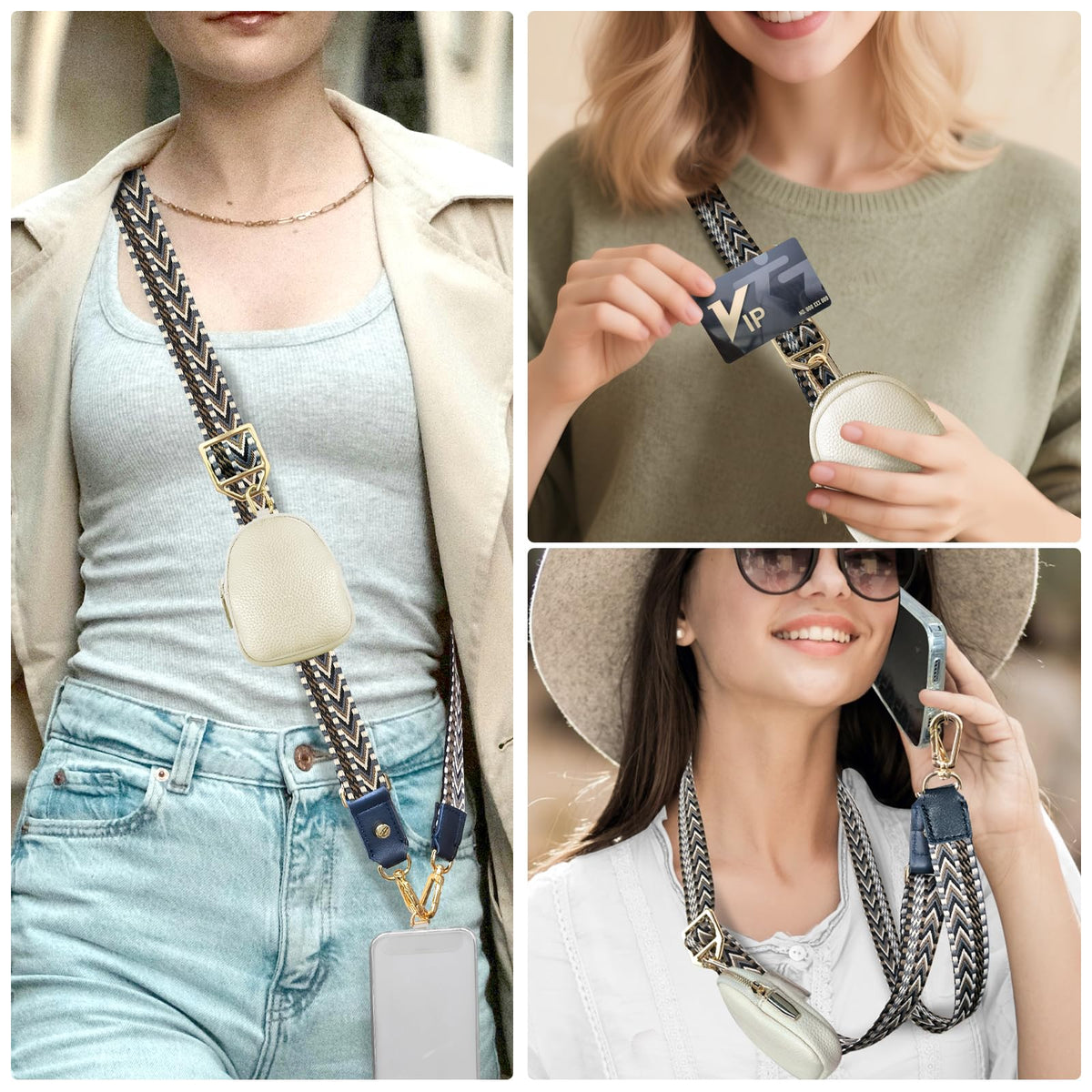 UKON Adjustable Phone Lanyard Crossbody Strap With Wallet Clip-and-Go Strap with Zippered Pouch Widened Phone String for iPhone Hands-Free
