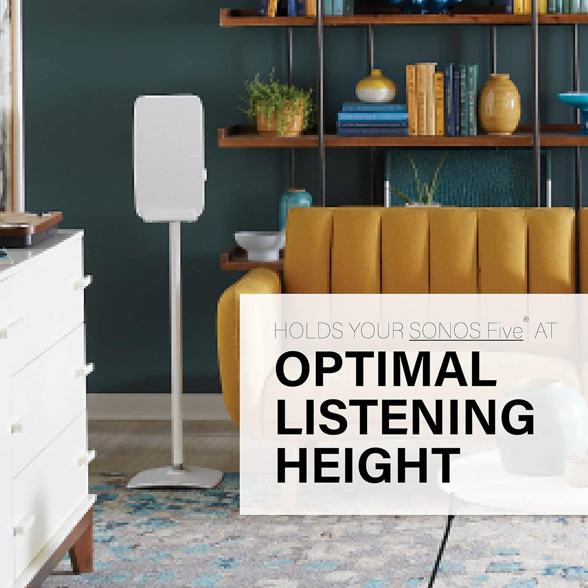 Sanus Wireless Speaker Stand for Sonos Five and Sonos Play:5 - Audio Enhancing Design for Vertical & Horizontal Audio with Built-in Cable Management & Premium Alloy Materials - OSS52 (White)