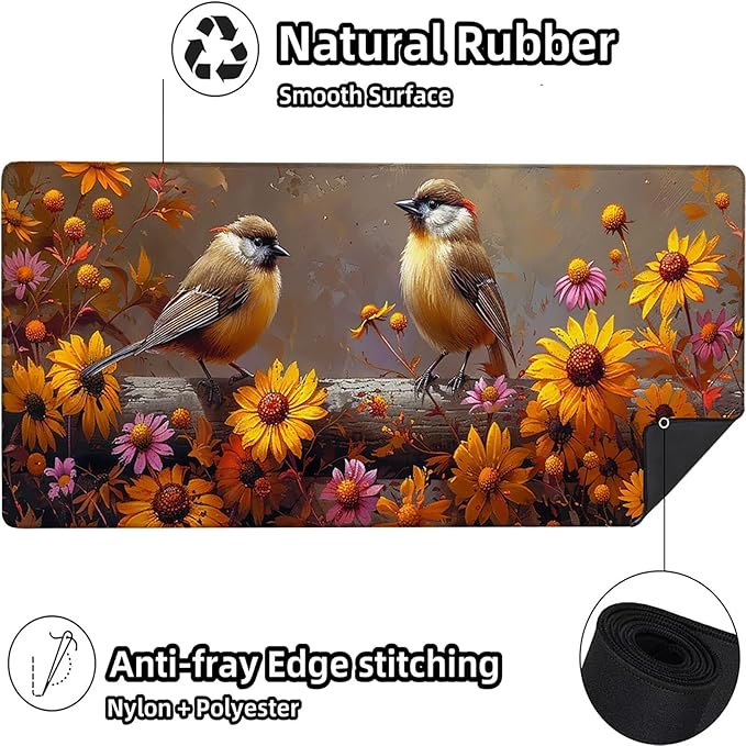 Yellow Mouse Pad Large 40x16 in Gaming Mousepad with Non-Slip Rubber Base Waterproof Smooth Surface Desk mat Extended Desk Mat with Stitched Edges Computer Accessories Gifts for Men Bird 3-4328