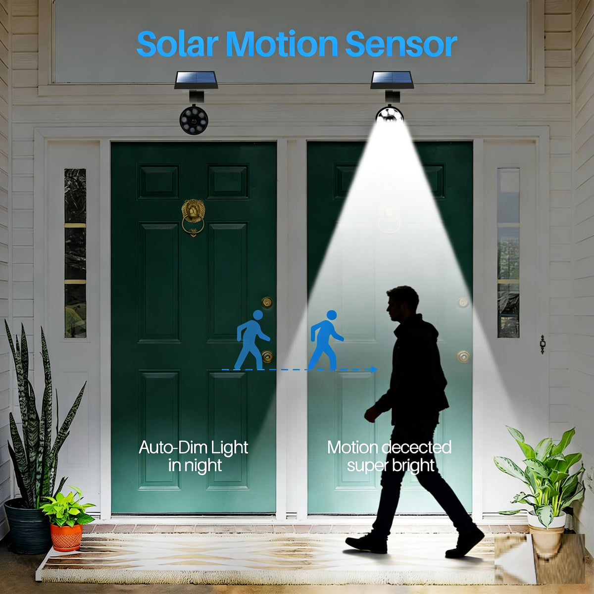 Solar Motion Lights for Outside Aluminum case(Not plastic), Outdoor Solar Flood Security Spot lights 1400LM 9W LED(130W Equ.) Garden Step Deck Patio