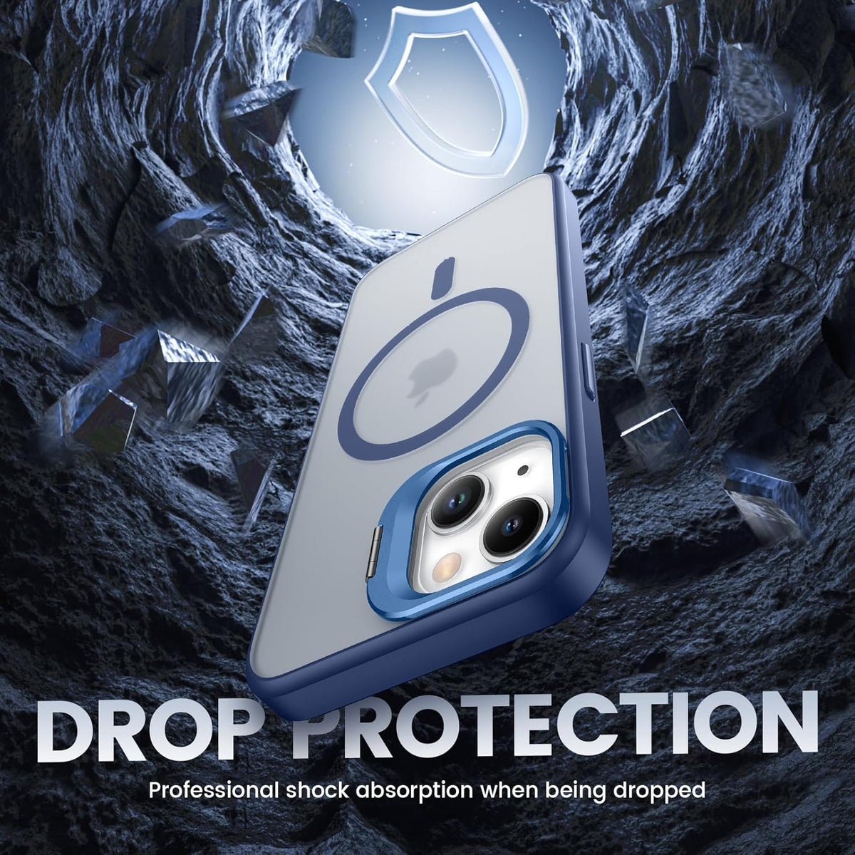 Ruky Translucent Magnetic Case for iPhone 13/14, 6.1", with Privacy Screen Protector & Metal Kickstand, Blue, MagSafe