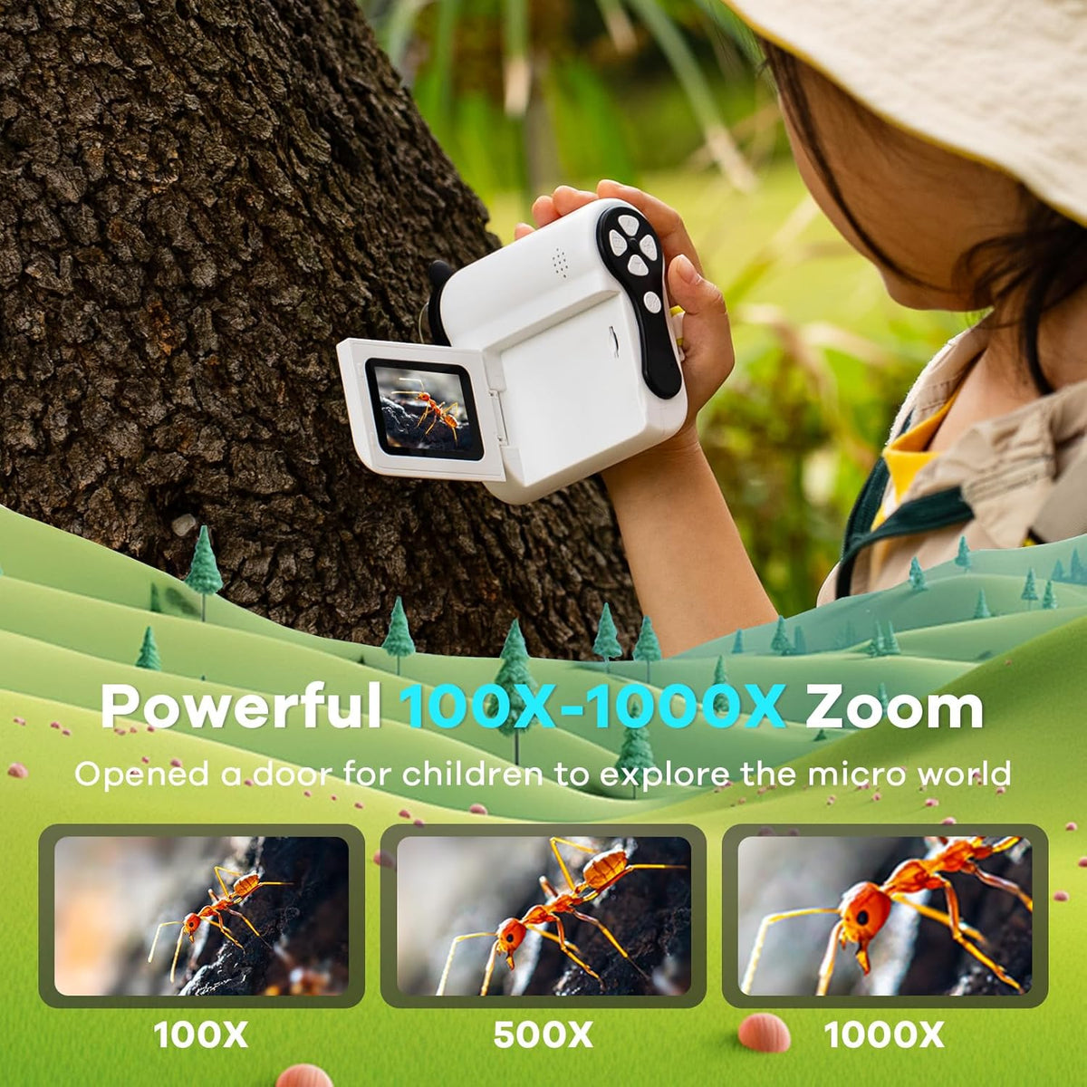 Hideal HP60 [3-in-1] 2" IPS Microscope for Kids: [Auto On & Off] Portable Handheld Microscope Miniscope, Pocket Mini