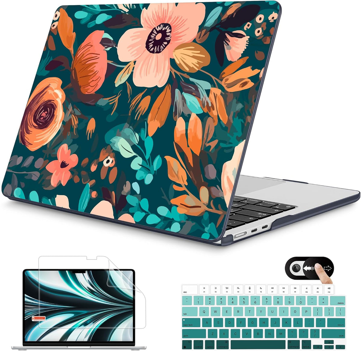 Mektron for 2025 M4 MacBook Air 13.6 Inch A3240 Case Fits 2023 A2681 M2 2024 A3113 M3 Chip with Liquid Retina Display Touch ID, Printed Plastic Hard Shell Cover for MacBook Air 13.6", Abstract Florals