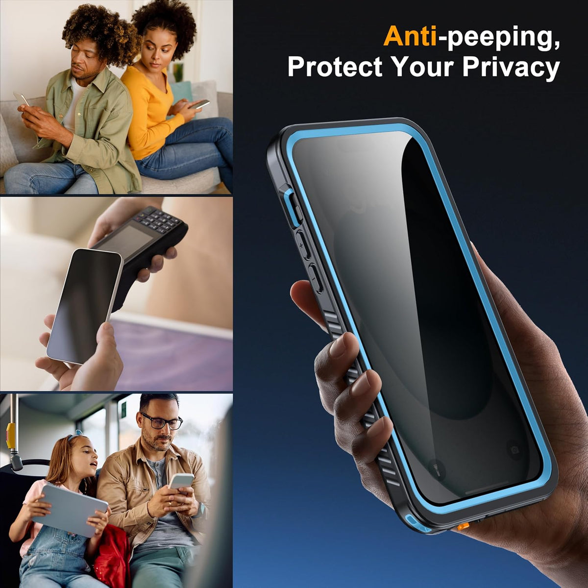 for iPhone 15 Plus Case Waterproof - Built-in Privacy Screen Protector & HD Screen Protector [IP68 Underwater] Shockproof Dustproof Full Body Protection iPhone 15 Plus Phone Case Blue