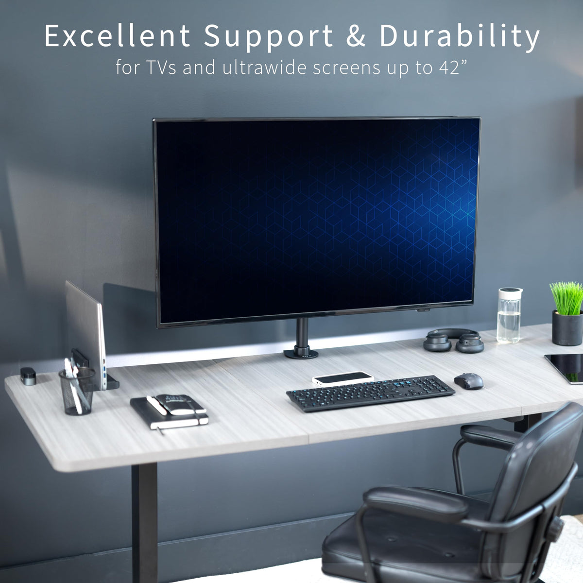 VIVO Ultra Wide Screen TV and Monitor Desk Mount, Adjustable Height and Tilt Stand for Screens up to 42 inches, Black, STAND-V101C