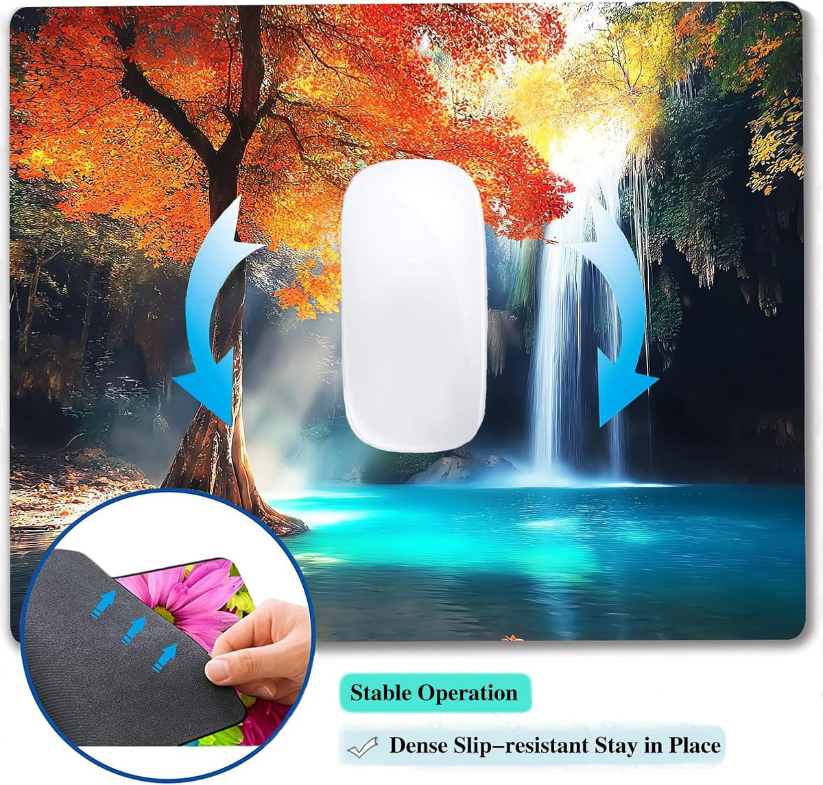 Aesthetic Natural Lake Forest Custom Mouse Pad with Non-Slip Rubber, Small Square Design for Wireless Laptop & Computer Mouse Pads for Desk, 9.5 x 7.9 inch Smooth Surface for Gaming & Office