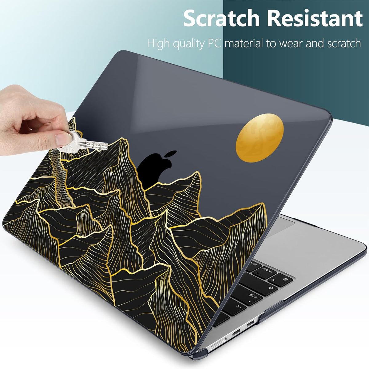 TWOLSKOO Compatible with M4 MacBook Air 15 inch Case 2025-2023 Released Model M4 A3241 M3 A3114 M2 A2941, Plastic Hard Shell & Screen Protector & Keyboard Cover & Trackpad Film, Golden Mountain