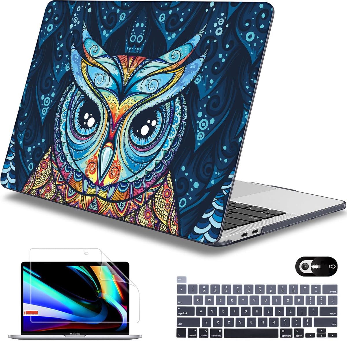 Mektron for MacBook Pro 13-inch Case 2022 2021 2020 Release A2338 M2 M1 A2289 A2251, Printing Plastic Hard Shell Cover with Keyboard Skin for MacBook Pro 13.3-inch Touch Bar Fits Touch ID, Cute Owl