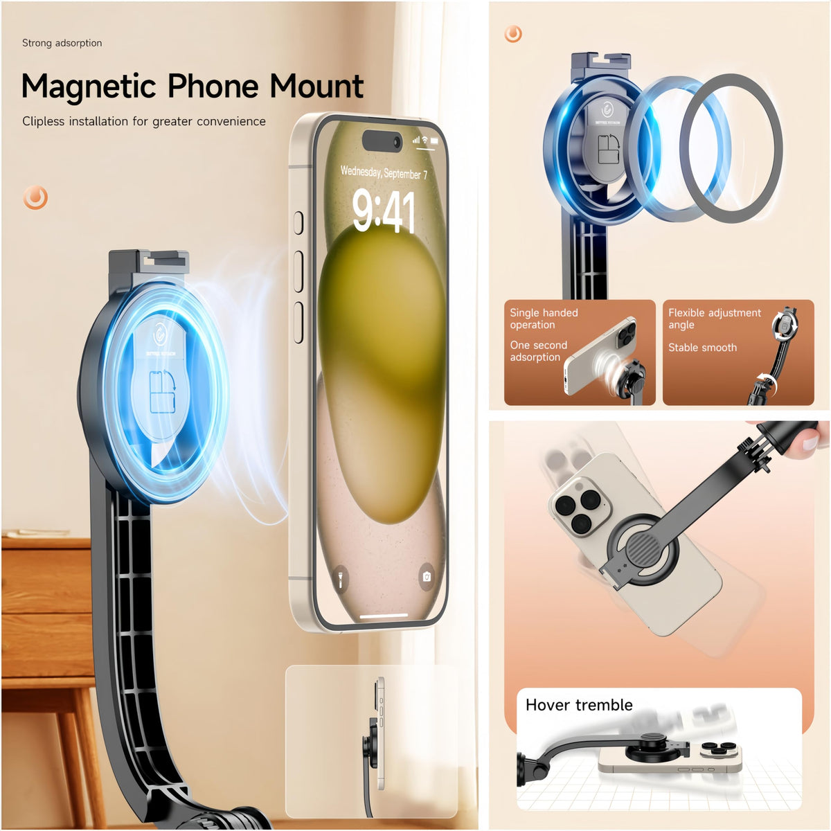 Magnetic Mini Extendable Selfie Stick Tripod Holder Stand with Fill Light Bluetooth Wireless Remote for iPhone 15 14 13 12 & Android