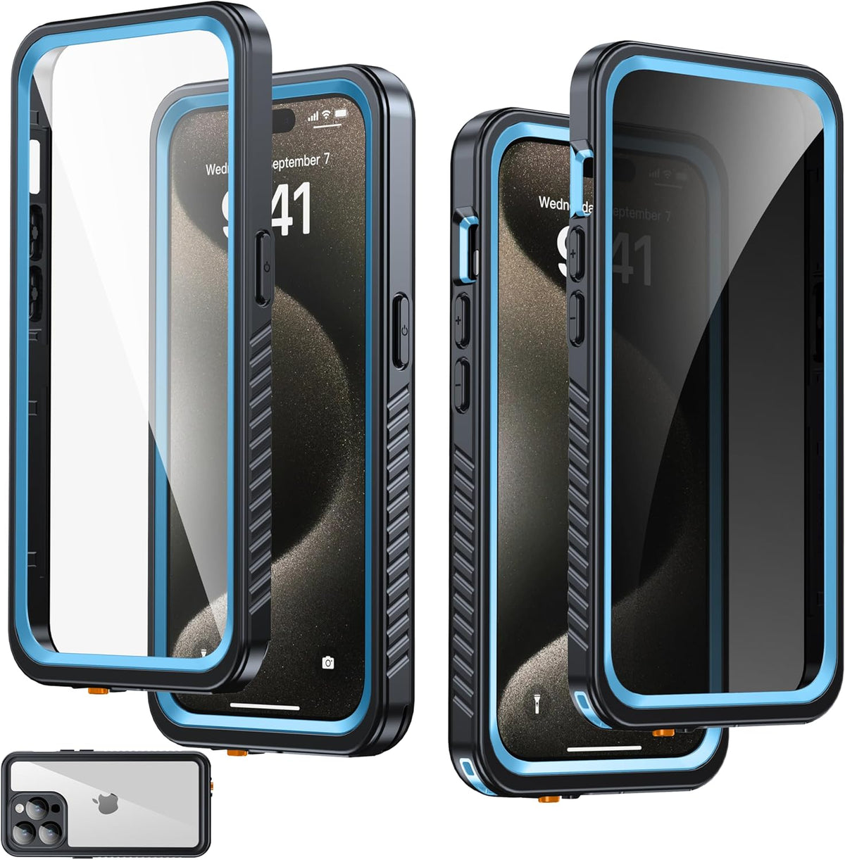 for iPhone 15 Pro Case Waterproof - Built-in Privacy Screen Protector & HD Screen Protector [IP68 Underwater] Shockproof Dustproof Full Body Protection iPhone 15 Pro Phone Case Blue