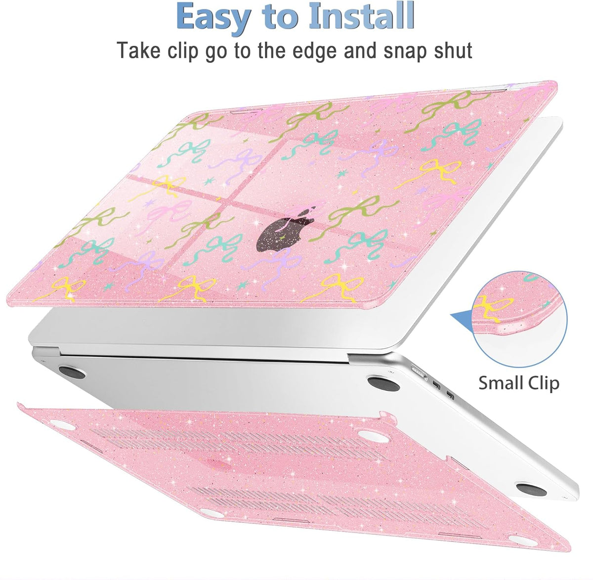 Mektron Compatible with M4 MacBook Air 15 inch Case 2025 A3241 2024 2023 M3 A3114 A2941 M2 Liquid Retina Display Touch ID, Plastic Hard Case & Keyboard Skin - Gilitter Pink Colorful Bows