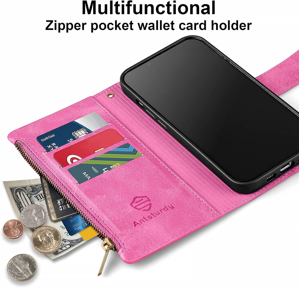 Antsturdy Wallet Case for Samsung Galaxy A32 5G - PU Leather Phone Case with Card Holder, Hot Pink