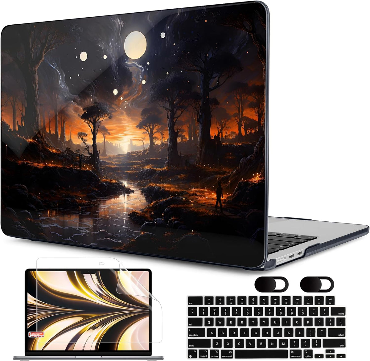 MEEgoodo Case for M4/M3/M2 MacBook Air 13.6 inch Case 2025 2024 2022, Fit Model A3240/A3113/A2681, Laptop Hard Shell with Keyboard Cover Compatible with MacBook Air 13 inch, Fantasy Night Landscape